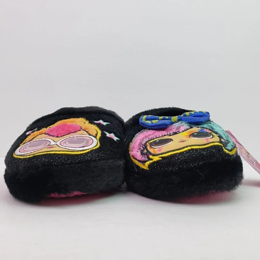 LOL Surprise BBs Run The World Girls Size 2/3 Black Pink Comfy Slip On Slippers